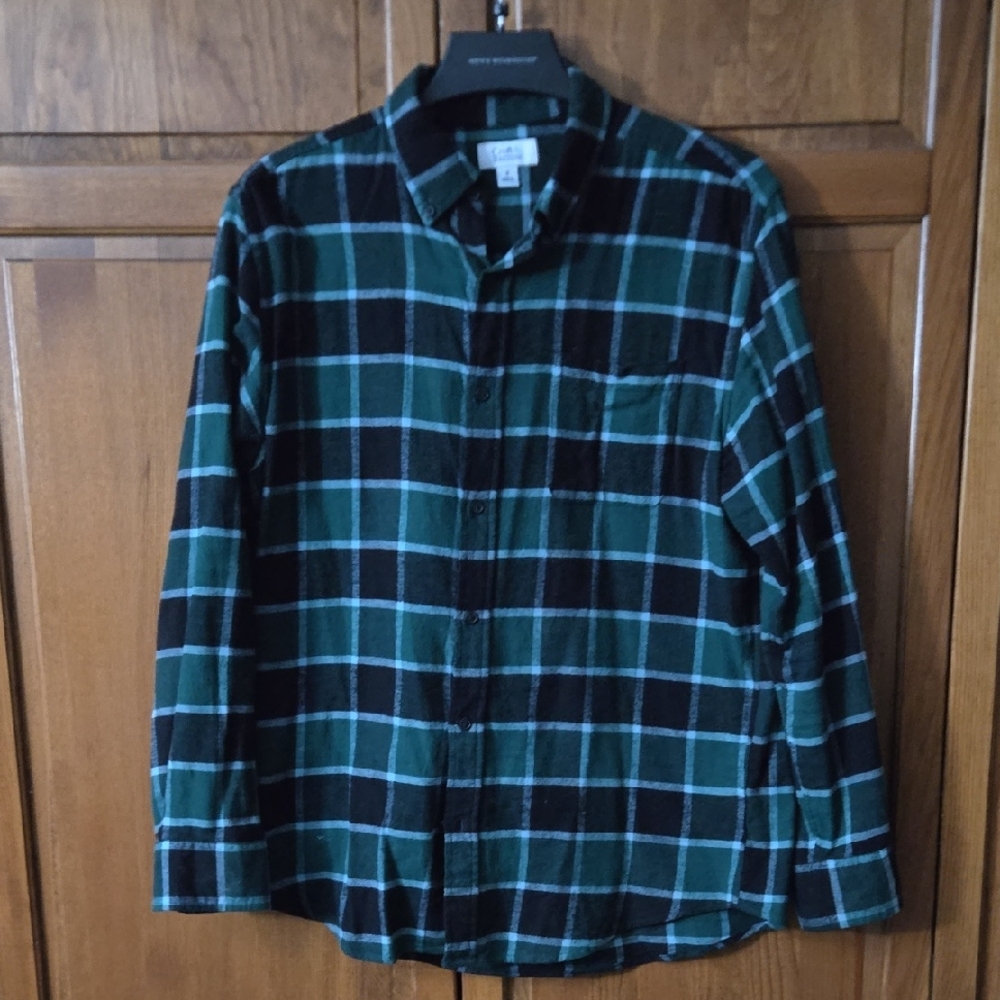 Sonoma Men's Medium Casual Green and Black Checkered Shirt